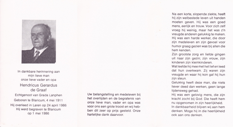 Hendricus de Graaf 1911 - 1986