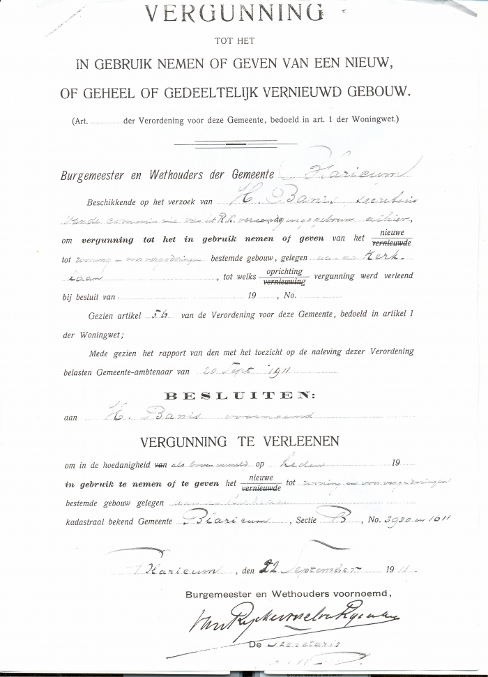 gebruiksvergunning Het Vitus 1911
