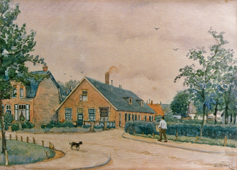Langeweg Aquarel bakkerij Limburg.