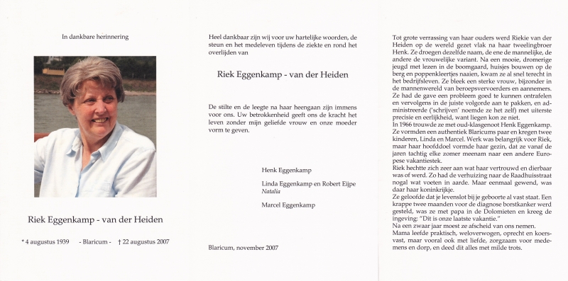 Riek Eggenkamp-van der Heiden 1939 - 2007