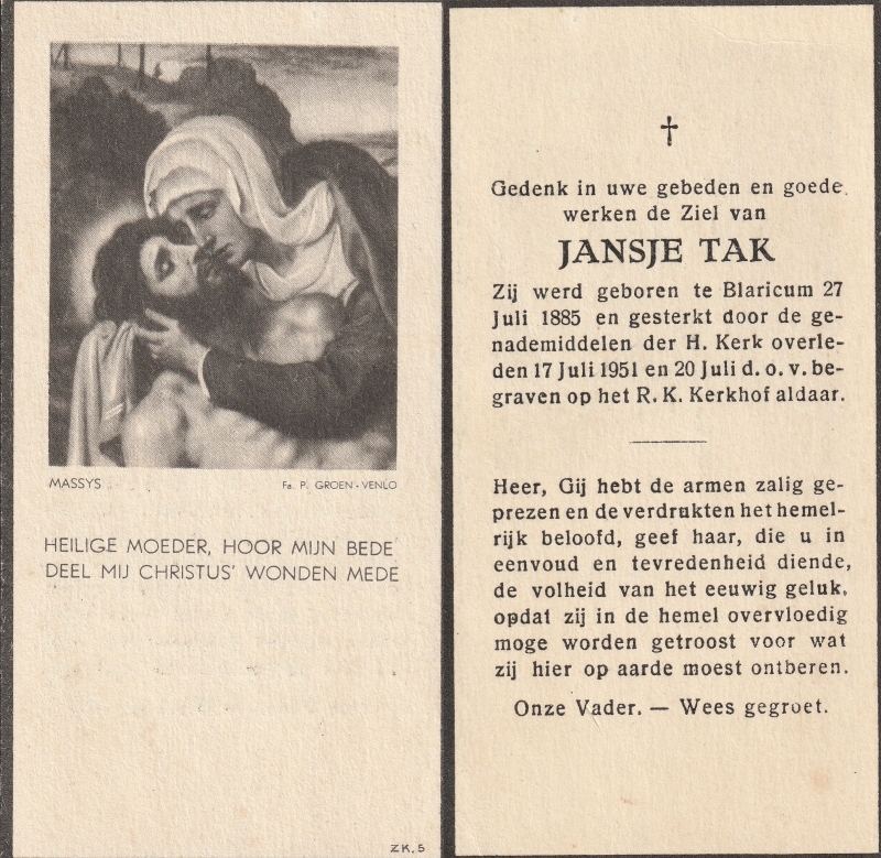 Jansje Tak 1885 - 1951