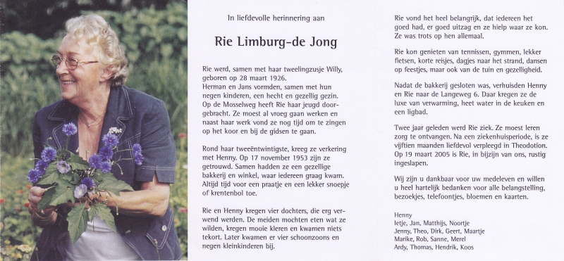 Rie Limburg-de Jong 1926 - 2005