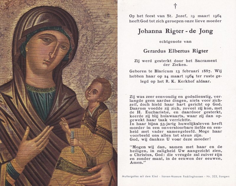 Johanna Rigter-de Jong 1887 - 1964