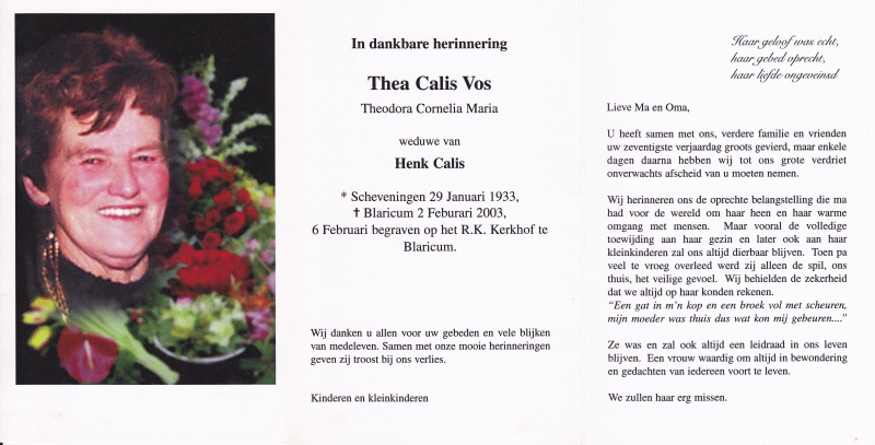 Thea Calis-Vos 1933 - 2003
