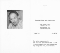 Teus Mulder 1922 - 1990