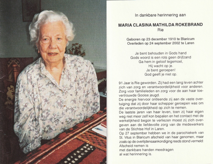 Maria Rokebrand 1910 - 2002