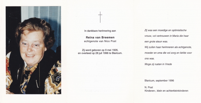 Reina van Breemen 1926 - 1996