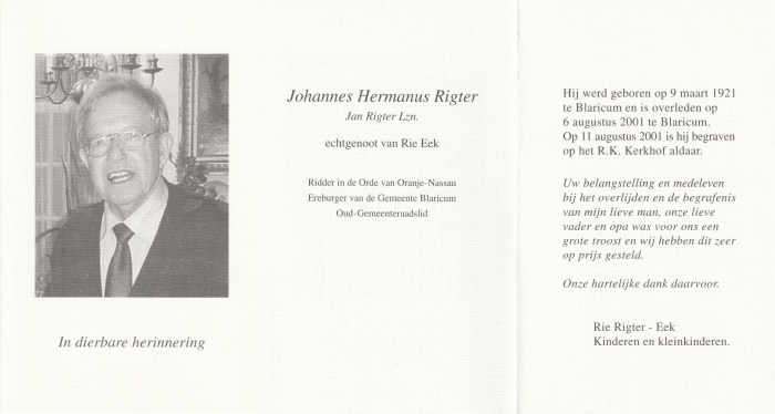 Jan Rigter Lzn. 1921 - 2001