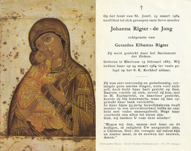 Johanna Rigter-de Jong 1887 - 1964